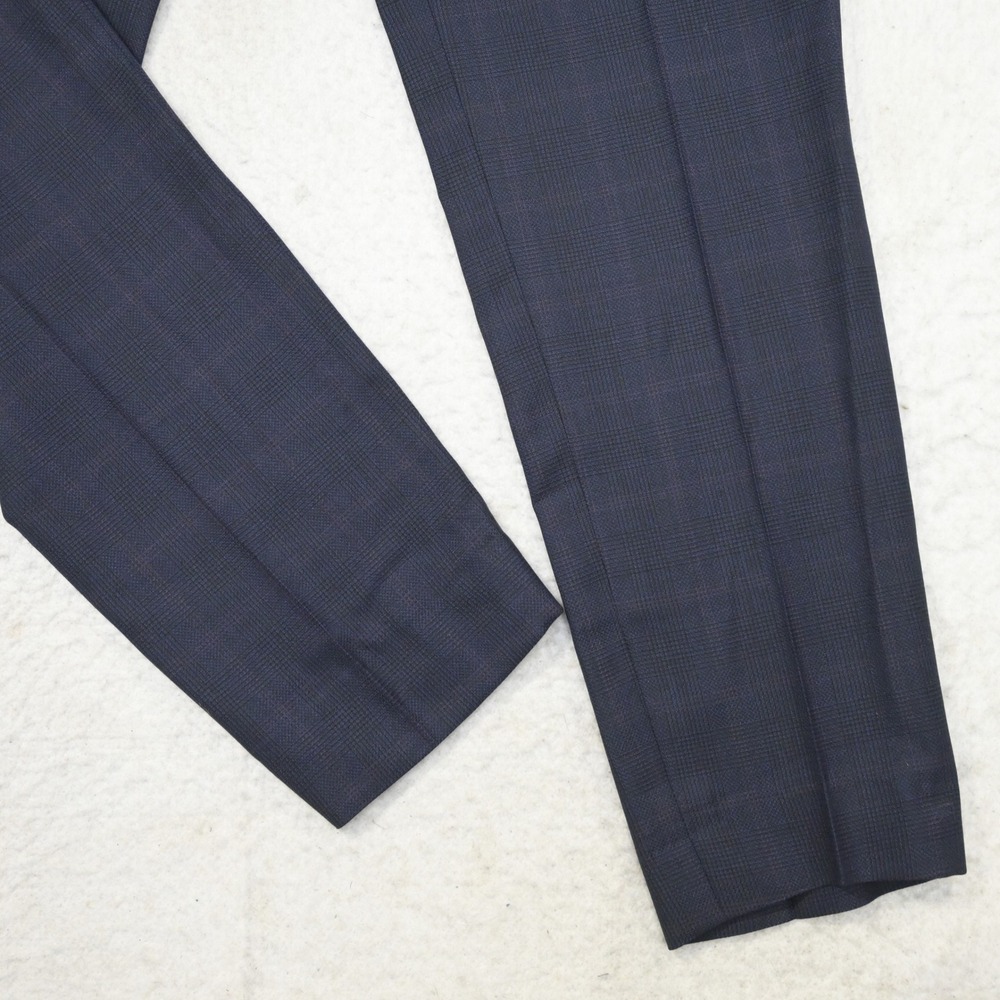 Hugo Boss Dress Pants Mens 36 x 32 Navy Plaid 100% Virgin Wool Flat Front - Picture 4 of 9